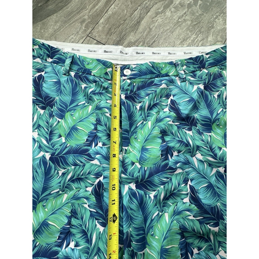 Hreski Men's Golf Shorts Size 42 Blue Green Monstera Palm Leaf Stretch Dry Fit - Picture 3 of 7